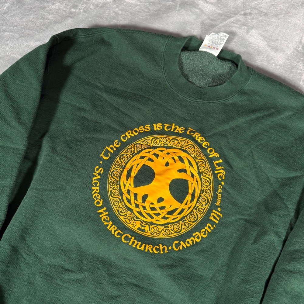 Vintage Sacred Heart Church New Jersey Sweatshirt Mens XL Made In USA Green 90s